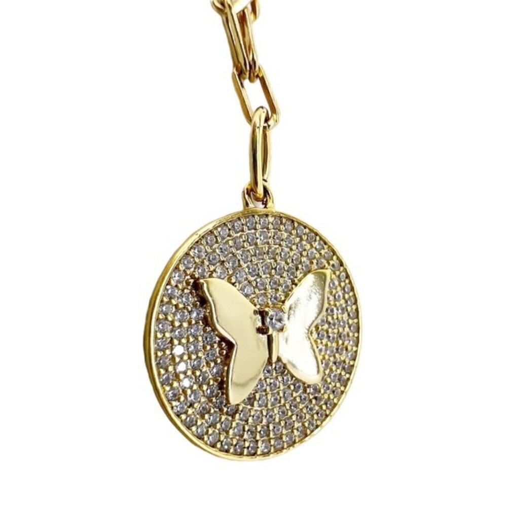 Butterfly Necklace Isabella M. Cubic Zirconia Gold Plated Medallion 16-18” NWT